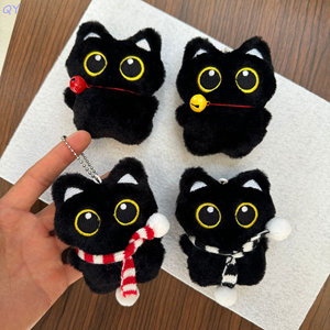 QY Muñeco de gato negro de ojos grandes que chillona, venta al por mayor, muñeco pequeño, mini colgante, fabricante de juguetes de peluche - Product Image 3