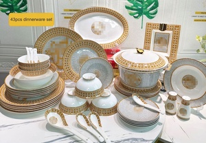 Wholesale Factory Price Royal Luxury Tableware Sets 61 Pcs Bone China Golden Mosaic Western Ceramic Dinnerware Sets - Product Image 6