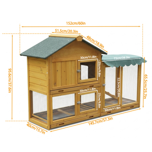 Jaula de madera para conejos, para exteriores, con bandeja extraíble impermeable y ventilada, para animales pequeños, desde almacén de EE. UU. - Product Image 2