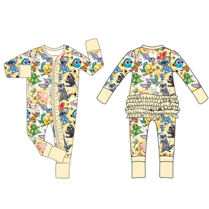Baju tidur piyama anak-anak bersertifikasi CE jangkauan CPC Romper Zippy Ruffle bulan sabit bambu untuk anak-anak dengan pegangan Logo kustom - Product Image 5
