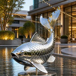 Escultura Moderna de Peces Koi de Acero Inoxidable con Diseño de Arco Saltante, Acabado Espejo, para Jardín Exterior, Paisajismo Acuático - Product Image 5
