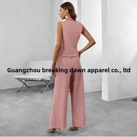 23189 Ensemble pantalon long 2 pièces sans manches élégant et tendance en polyester couleur unie pour femme, nouvelle collection été 2025