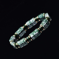 Bracelet vintage en pierre de jaspe verte, perles tubulaires, bracelet extensible en cristal, bracelet en pierre naturelle de jaspe verte, bracelet barillet