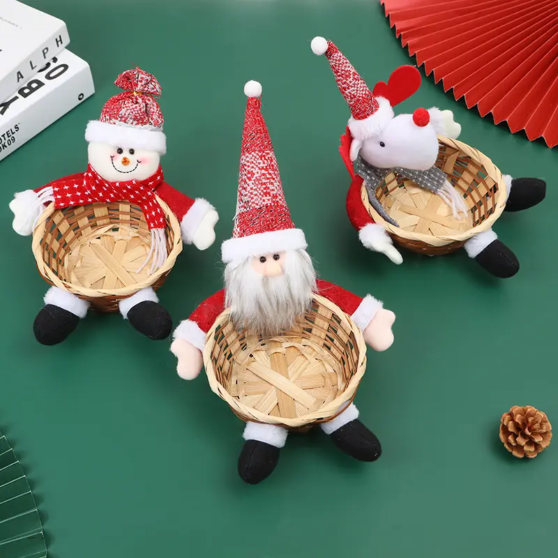 New Christmas Decoration Supplies Santa Claus Cute Doll Candy Basket Apple Bamboo Gift Basket Ornaments