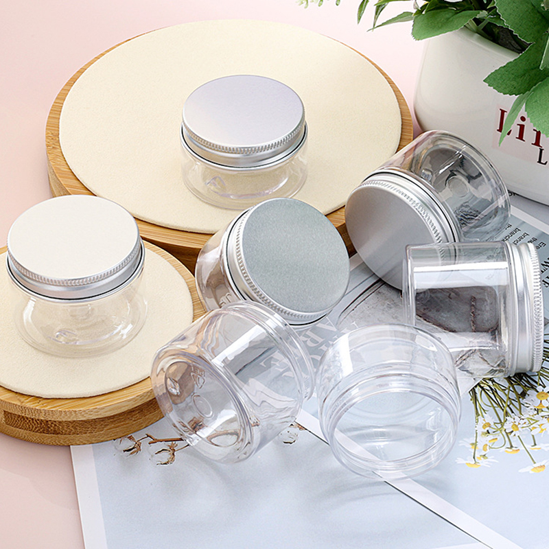 80ml 120ml 140ml 150ml 180ml 200ml 250ml 300ml PET clear Cosmetic Cream Jars Plastic Body Scrub Container With Black Lids