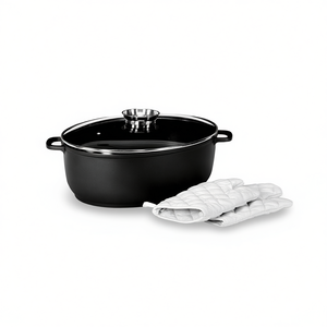 Olla para asar pollo Goose Roaster Leipzig negra con tapa de vidrio y guantes para horno, 5.5 Qt, para asar aves de corral - Product Image 2