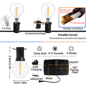 Guirnalda de Luces Solares LED G40 Más Vendida del Fabricante para Patio con 10 Bombillas LED G40 Irrompibles e Impermeables - Product Image 3
