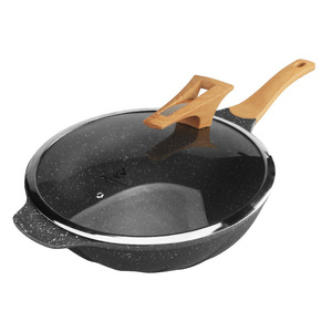 <span class=keywords><strong>Wok</strong></span> en pierre médicale écologique de 32 cm, poêle chinoise antiadhésive, poignée composite, capacité de 8 L, couvercle en verre, compatible gaz et induction - Product Image 1