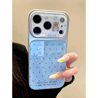 Coque arrière INS style pois et ours pour iPhone 17 13 11 Pro Max, étui de téléphone électroplaqué à bord argenté pour iPhone 18 Pro