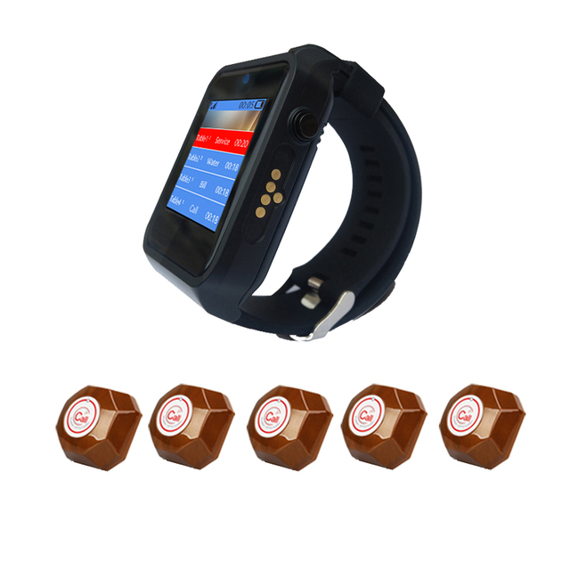 Best Selling Wireless Waiter Calling System Rechargeable IP67 Waterproof Watch Pager Button Coaster Pager Buzzer for Restaurant