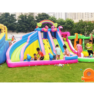 Piscine gonflable double toboggan aquatique avec trampoline et piscine à balles pour enfants, maison de jeux extérieure NB-93033 - Product Image 1