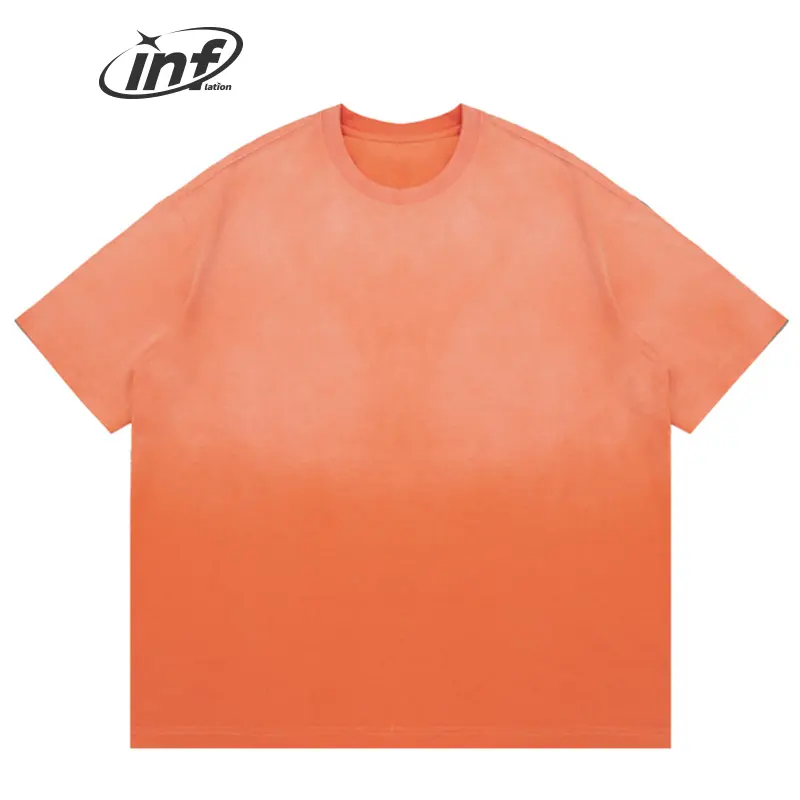 INFLATION 250G Orange Mineral Acid Wash Blank Washed Camiseta para hombre Camisetas de gran tamaño desgastadas