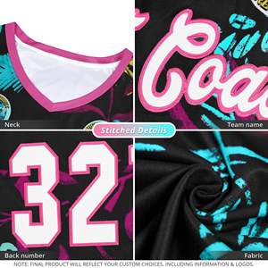 Maillot de basket-ball personnalisé en mesh avec motif graffiti noir, blanc et rose - Product Image 2