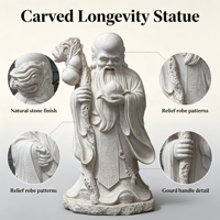 Sculpture du Dieu de la Longévité en marbre blanc haute densité, statue en pierre artisanale pour décoration culturelle orientale intérieure et extérieure