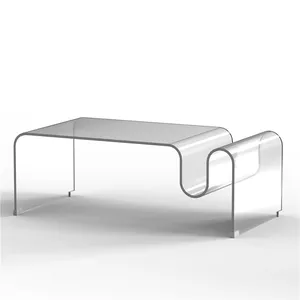 独特的现代透明亚克力长茶几，带特殊波浪设计中心桌