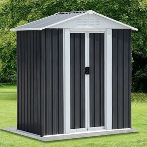 Caseta de almacenamiento exterior de metal de 8x6 pies con puertas dobles para guardar herramientas de jardín - Product Image 2