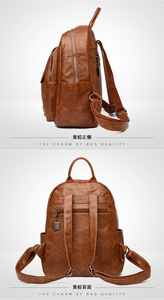 Wholesale Fashion Vintage <b>Backpack</b> PU <b>Leather</b> Women <b>Backpack</b> <b>Large</b> Capacity School Bag for Girls Leisure Shoulder Bags - Product Image 4