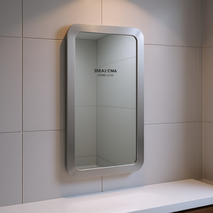 Miroir de salle de bain rectangulaire Dea L'Cima 30x20 pouces, cadre en métal argenté brossé, coins arrondis, design suspendu - Product Image 2