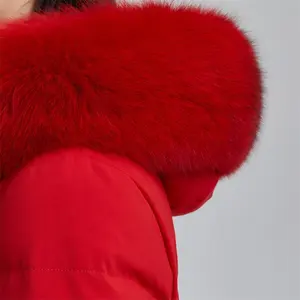 Thick fox fur long coat goose down jacket women custom plus size puff jacket