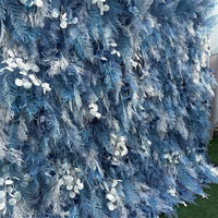 Mur de fleurs artificielles en tissu soyeux bleu, style bohème, avec feuilles bleues, pour décoration murale