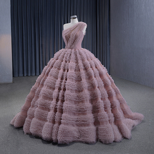 Intricate Shirred <b>Prom</b> <b>Dress</b> One-Shoulder Sleeveless <b>Modest</b> Backless Layered Puffy Tulle Floor Length Party Gowns Rsm231133 - Product Image 6