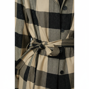 Giacca da donna a quadri con cintura e tasca singola, modello hijab - Product Image 1