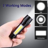Torche Zoomable en aluminium de camping rechargeable haute puissance lampes de poche tactiques LED Mini Cob