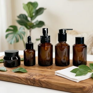 Contenitori Cosmetici di Lusso Marroni per Prodotti di Bellezza e Cura della Pelle, Contenitori con Contagocce e Vasetti per Creme - Product Image 1