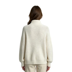 A&J OEM Cárdigan de punto acanalado con cremallera completa para mujer, cuello simulado, oversize, grueso, color marfil, Cloud Dancer GRS Quiet Luxury ODM 2026 - Product Image 2
