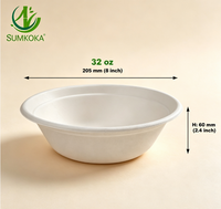 Bol à salade rond en bagasse de canne à sucre biodégradable Sumkoka 24oz 32oz, jetable, compatible micro-ondes, qualité alimentaire, avec couvercle