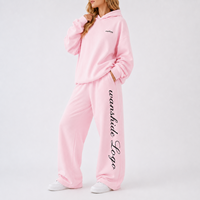 Ensemble survêtement deux pièces streetwear pour femme : sweat à capuche imprimé 100 % coton coupe oversize et pantalon de jogging décontracté à jambes larges avec logo personnalisé