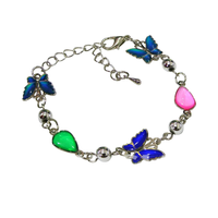 Bracelet à maillons en zinc Philcha BB1608, tendance, pour enfants, mignon, réglable, double face, avec breloque papillon changeant de couleur