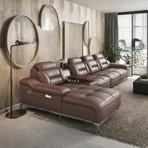 Luxe Modulaire Lederen Hoek Lounge Bank Opvouwbare L-Vormige Sectionele Woonkamer Meubelset Elektrische Uitschuifbare Fauteuils - Product Image 1