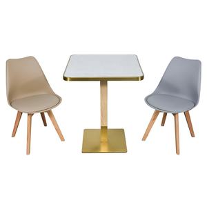 Bàn ăn viền thép không gỉ cao cấp, mặt bàn vân gỗ, chân bàn ống, dùng cho nhà hàng, quán cà phê, bàn ăn ngoài trời - Product Image 5