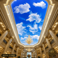 Papier peint mural 3D personnalisé pour plafond, ciel bleu, nuages blancs, toile huilée, pour hall d'hôtel, bureau, décoration commerciale