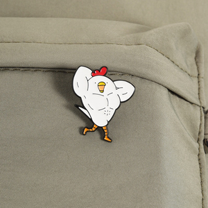 Pin de esmalte de gallo musculoso de dibujos animados, broche de pollo de culturismo, insignia de solapa, joyería de animales divertida, venta al por mayor - Product Image 3