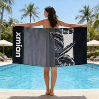 Serviette de plage personnalisée avec logo imprimé, douce, moderne, tropicale, super absorbante, séchage rapide, microfibre légère, sans sable, toutes saisons