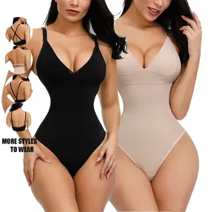 Großhandel Frauen Sexy V-Ausschnitt Slim Strappy Bodysuit Rücken loser Tanga Taillen trainer Abnehmen Unterwäsche Nahtloser Push Up Body Shaper