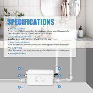 GIDROX 200W 250W <span class=keywords><strong>Pompe</strong></span> à eaux usées pour évier <span class=keywords><strong>Pompe</strong></span> <span class=keywords><strong>WC</strong></span> <span class=keywords><strong>Pompe</strong></span> <span class=keywords><strong>de</strong></span> broyage <span class=keywords><strong>de</strong></span> toilettes avec 3 entrées d'eau pour sous-sol, cuisine - Product Image 5