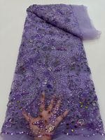 NI.AI Nouveau style Tissu en dentelle filet à rayures brodées perlées, avec sequins colorés