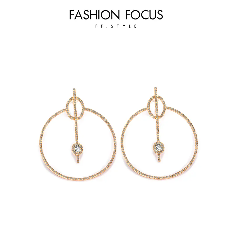 Wholesale Vendor Fashion Jewelry Earrings Women Brass Rose Gold Plated Cubic Zirconia Big Hoop Stud (图4)