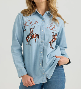 Camicie in <span class=keywords><strong>Denim</strong></span> a manica lunga OEM ODM Slim Fit con Logo personalizzato ricamo camicie in <span class=keywords><strong>Denim</strong></span> da donna - Product Image 5