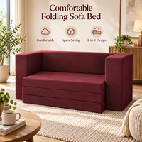 Canapé-lit pliable 2 places, tissu texturé, coussin compressible à zip, chaise longue en mousse compacte pour petits appartement