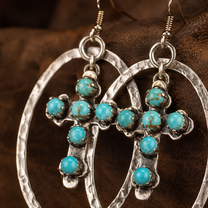 Orecchini Pendenti Vintage con Croce in Turchese, Ornamenti per Orecchie in Argento Anticato dal Design Audace - Product Image 4