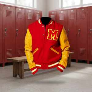 Michael Jackson <b>Red</b> Yellow Casual Autumn Varsity Letterman Bomber <b>Jacket</b> - Product Image 3