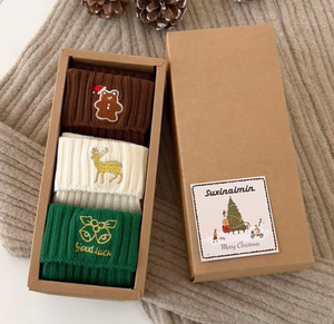 Lot de 3 paires de chaussettes d'hiver brodées de Noël pour filles, tricot côtelé, motif dessin animé, antibactériennes, avec empeigne <span class=keywords><strong>et</strong></span> bas de chaussette, emballées pour Noël - Product Image 6