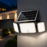 Lampe murale solaire étanche IP65 à 3 têtes réglables, panneau solaire séparé, capteur PIR, lampe LED pour porte d'entrée, garage, cour