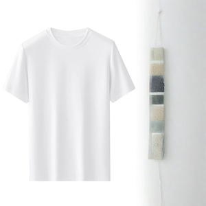 Camiseta de Manga Corta Personalizada para Hombre, Fibra de Bambú Transpirable, Tacto Fresco y Protección Solar, Cuello Redondo, Tops Casuales Simples en Blanco y Negro - Product Image 5