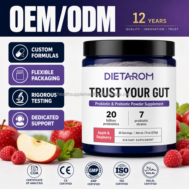 OEM Probiotics Powder Multi Strain Prebiotic Blend Private Label Gut Health 0 Sugar Weight Loss Herbal Supplement Manufacturer