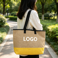 Sacs fourre-tout promotionnels écologiques en toile de jute naturelle pour femmes, grands sacs à bandoulière en toile de jute pour le shopping